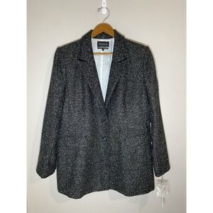 Something Navy Blazer‎ NWT Womens LARGE Speckled White on Black 2 Button Jacket